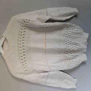 White Cotton Open Knit Sweater